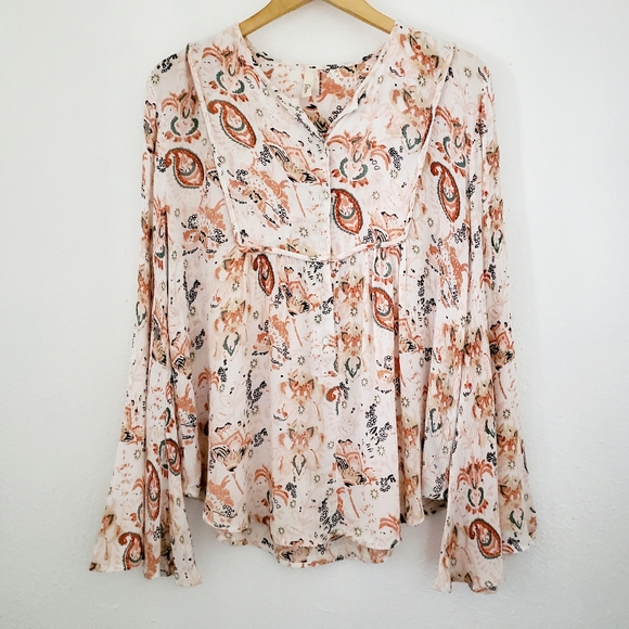 Elan Tops - Elan Mia 3 for $25 Bell Sleeve Paisley Blouse